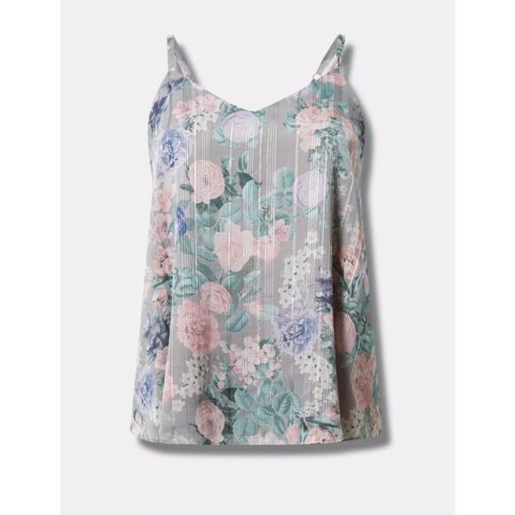 Torrid Women's Plus Size Floral Formal Grey Sophie Chiffon Swing Cami Size 1 1X - Picture 1 of 7